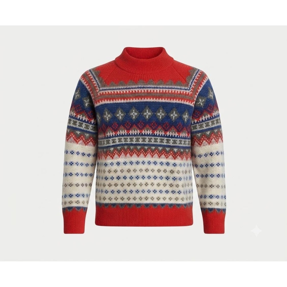 The Scottie Ski Sweater Unisex Small Red Nordic Knit Excellent 70s Retro Jumper